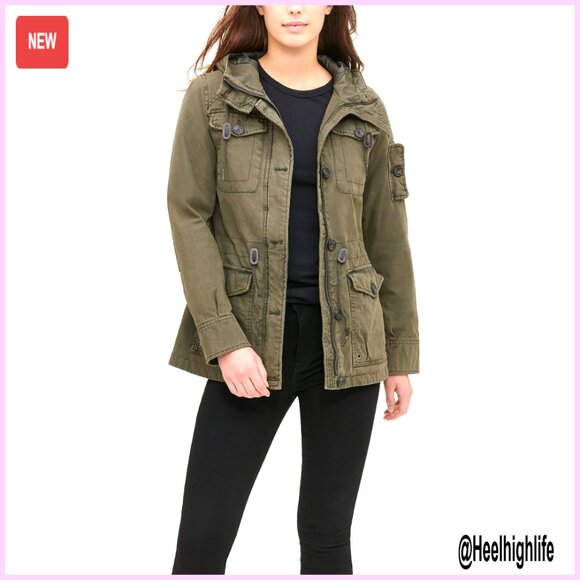 Lightweight Cotton Military Jacket with Hood Adjustable Fit